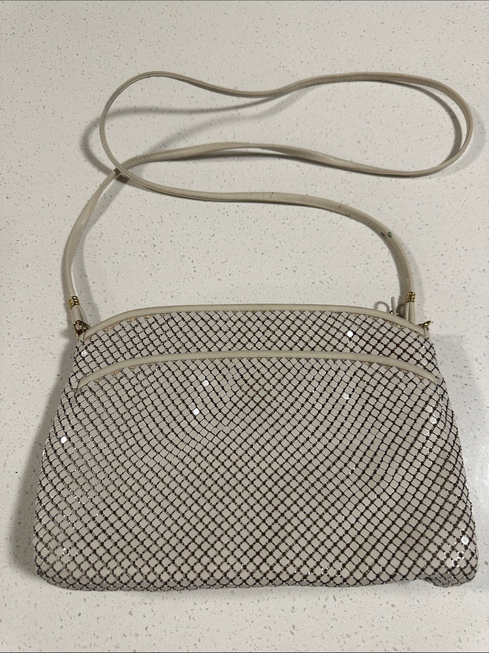 Whiting & Davis Cream Mesh Crossbody with Sparkling Silvertone Mesh